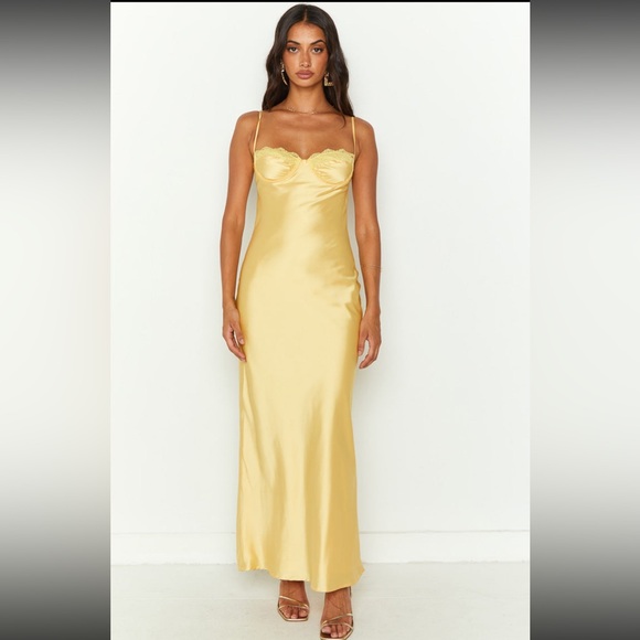 Beginning Boutique Yellow Satin Midi Dress - Picture 4 of 16